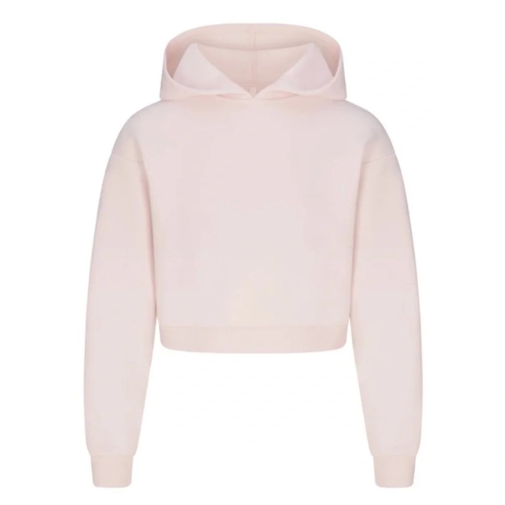 Skims Shrunken Hoodie NWT Small Barely Pink Cropped Cotton Fleece Pullover - Picture 1 of 13